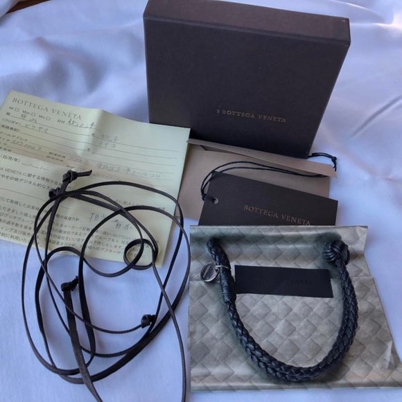 BOTTEGA VENETA Intrecciato Bracelet Black Leather/Silver. Authentic - Picture 1 of 6